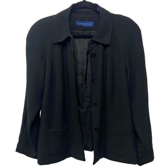 Karen Scott Blazer Jacket Hidden Button Front Black 8 Dark Academia Office Siren - Picture 1 of 11